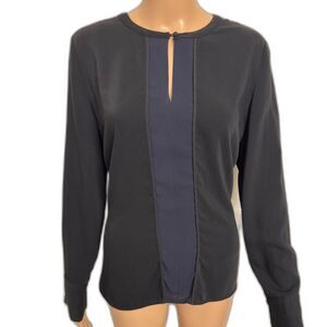 2/$20 August 1 Eight Black Blue Color Block Long Sleeve Keyhole Blouse